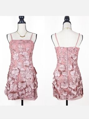 NWT Storia Mauve Pink Floral Applique Mini Dress, Size Medium